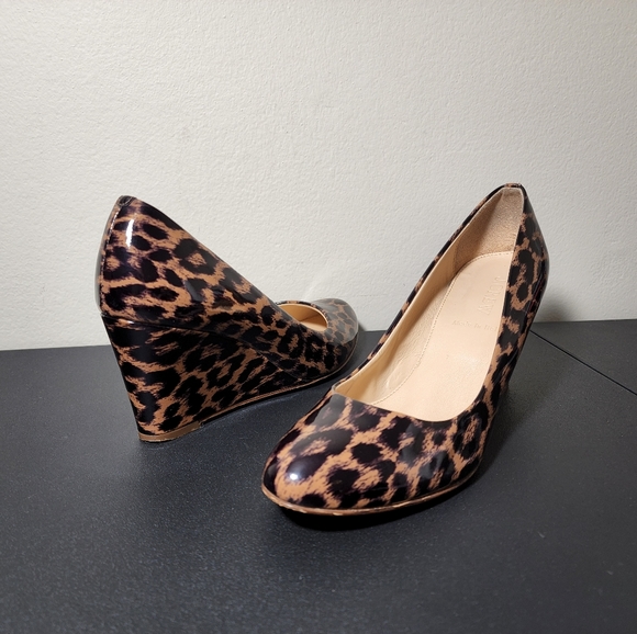 J.Crew Leopard Print Petent Leather Martina Wedge Shoes Women's Size 7.5 - Picture 2 of 10